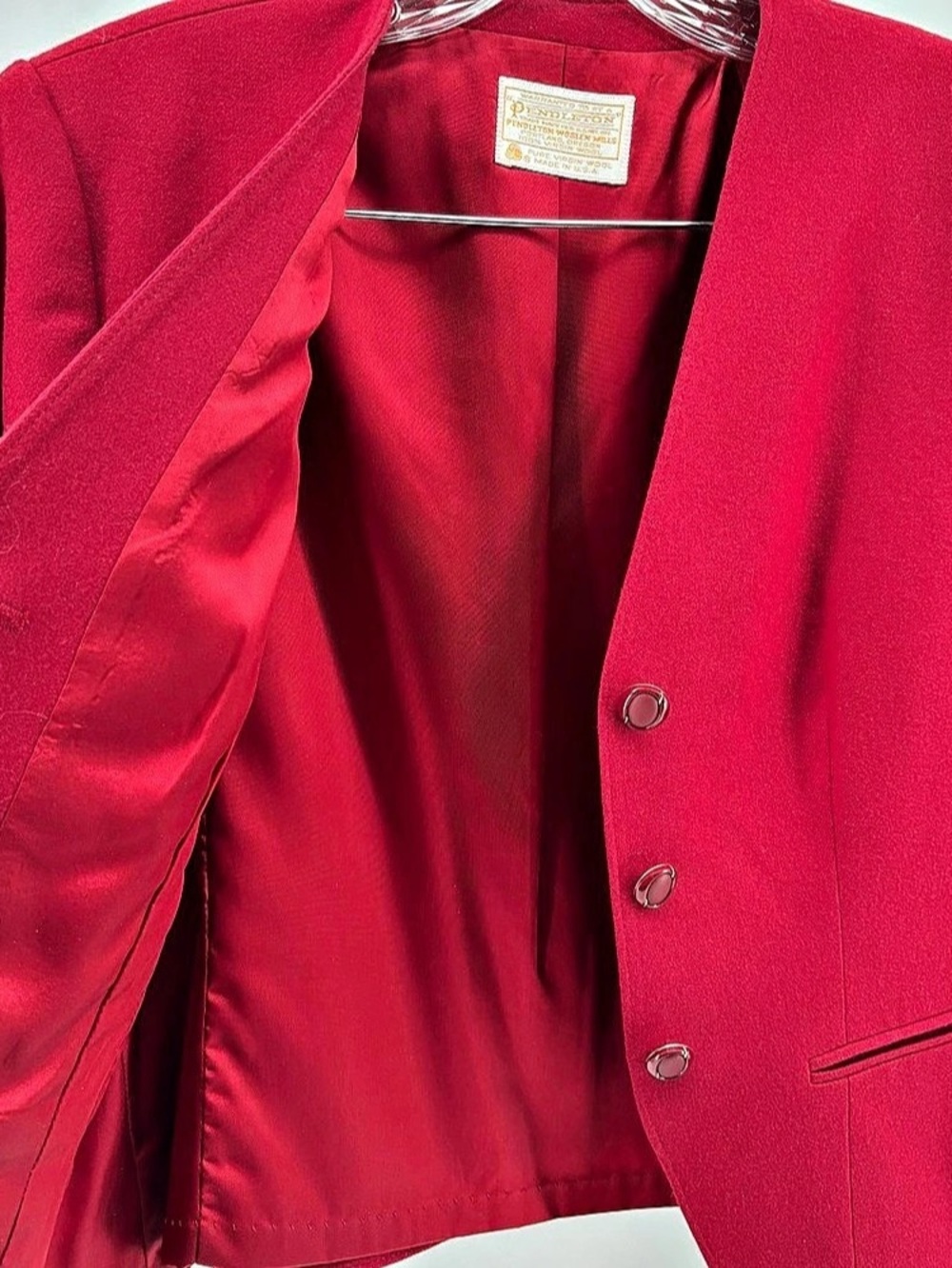 Vintage Pendleton Red Virgin Wool Collarless Blazer Jacket Size 8 - Picture 6 of 11